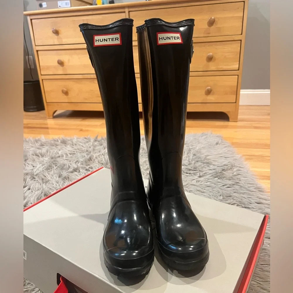 Hunter Glossy Black Tall Boots